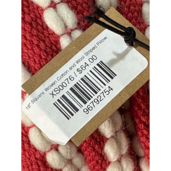 Creative Co-Op Woven Cotton Wool Striped Throw Pillow Salmon Cream 18" NEW NWT - Picture 4 of 4
